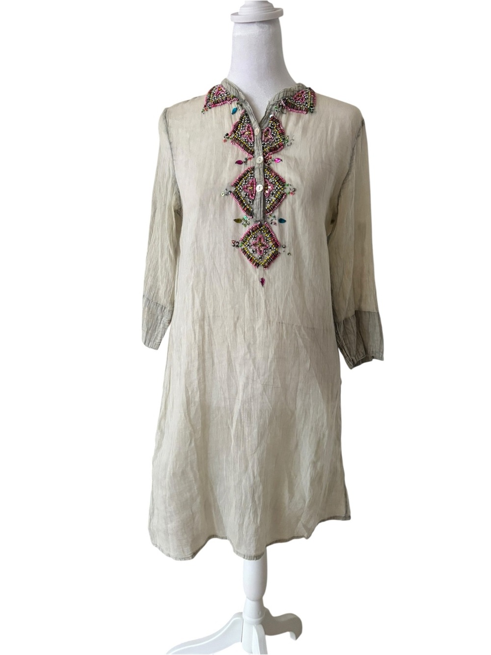 SIGRIS Moda Beaded Linen Blend Tunic | Boho